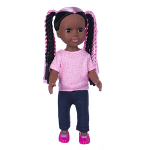 14-Zoll Schwarzes Mädchen Puppe Spielzeug mit rosa und schwarzen geflochtenen Haaren Modepuppe.