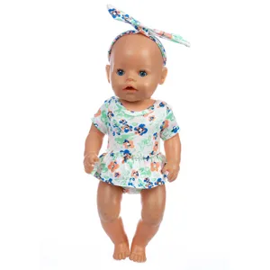 Sommer Blumen Romper und Stirnband Set für 18 Zoll Babypuppen, süsse Puppenkleidung Outfits.