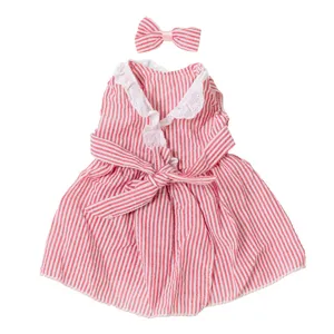 18 Zoll amerikanische Puppen Kleidung rotes gestreiftes Kleid mit Schleife Stirnband Set.
