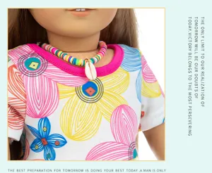 18 Zoll Puppen Kleidung Set bunte Blumen Muster Oberteil und Muschel Halskette Zubehoer