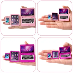 Miniatur Puppenhaus Metall Laptop Tablet Smartphone Zubehör Kleiner Computer Handy Modell Für Puppendekoration Spielzeug
