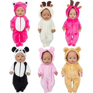 Cartoon Tier Plüsch Puppenkleidung Kapuzen Strampler Outfit Mit Schuhen Für Amerikanisches Mädchen Puppe Puppenzubehör