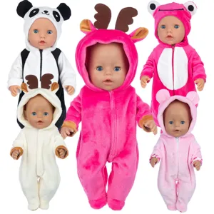 43cm puppe süße tier overall kleidung set, mit panda, hirsch, frosch und bär designs.
