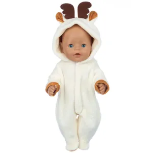 Niedliches 43cm Puppen Plüsch Hirsch Kostüm mit Geweih Kapuze, weiche Winterkleidung.