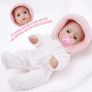 25cm reborn baby puppe mit rosa plueschkapuze, suesses weiches vinyl baby spielzeug.