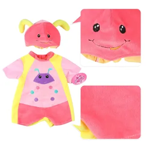 Sommerkleidung Set für 18 Zoll Puppen, süßer rosa gelber Hut und Insekten Strampler Anzug.