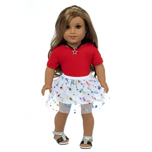 Buntes Sternen Netzrock Puppenkleidung Set Passend Für 18 Zoll Puppen Zubehör Bedruckter Cartoon Overall Outfit Kinder Spielzeug