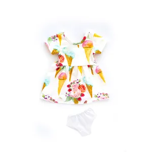 18 Zoll Puppenkleidung Set, niedliches Eiscreme Blumenmuster Kleid und weisse Unterhose.