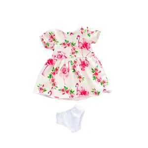 18 Zoll Puppenkleid Set rosa Flamingo Blumenmuster Kleid mit weißen Höschen für Puppen