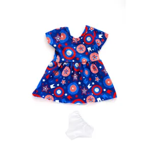 18 Zoll amerikanische Puppen Kleidung Set mit sternenmuster Kleid und weißen Höschen.