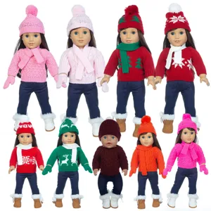 Weihnachten Puppenkleidung Gestricktes Pullover Set Mit Mütze Schal Für Puppen Festliches Schneeflocken Rentier Muster Spielzeug Zubehör
