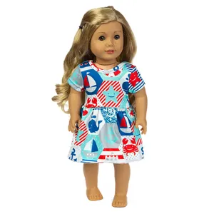 18 Zoll Puppenkleid süßes nautisches Print Sommerkleid für Amerikanisch Mädchen Puppen Outfit Zubehör