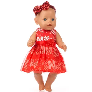 Rotes Weihnachtspuppenkleid mit Pailletten-Haarband fur 18-zoll Puppen festliches Outfit.