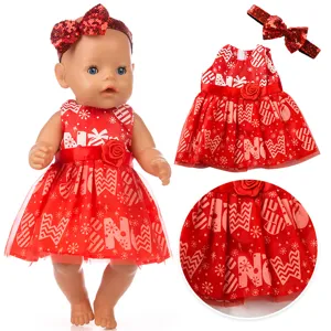 18 zoll puppe weihnachten rotes kleid set mit haarband winter schnee muster spielzeug