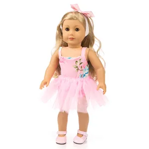 18 Zoll Puppen Kleidung Set mit rosa Tüllkleid und Schleife Haarband für Mädchen Spielzeug
