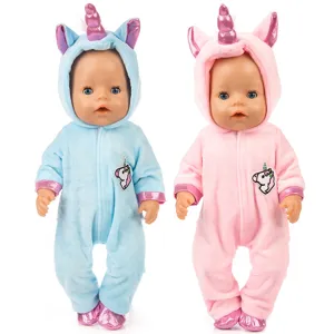 Süße Plüsch Puppenkleidung Set Karikatur Einhorn Kapuzenstrampler Outfits Zubehör Für Zoll Reborn Puppen American Girl Spielzeug Kleidung