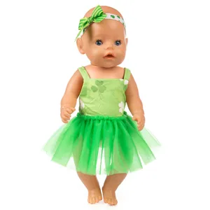 18 Zoll Puppenkleidung grunes Kleeblatt Kleid mit passendem Stirnband fur modische Puppen.