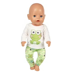 45cm puppenkleidung süßer frosch druck langarm t-shirt und hosen set für 18 zoll puppen