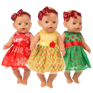 Weihnachten Puppenkleid Set Feiertag Outfit Rot Gelb Grün Süß Spielzeug Zubehör