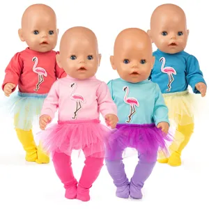 Süße Flamingo Print Baby Puppe Kleidung und schöne Puppen Set für Kinder Rollenspiel.