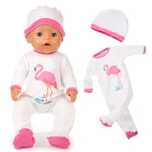 18 Zoll Puppenkleidung rosa Flamingo Strampler mit passender Mütze für Babypuppen Zubehör