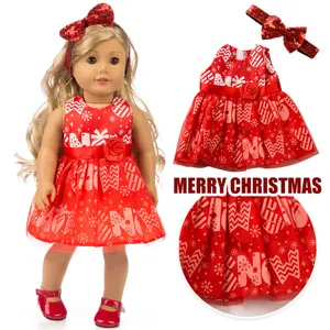 18 zoll puppen weihnachtskleid set rotes schneeflocke outfit mit pailletten schleife stirnband