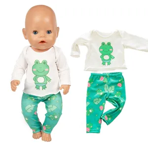 45cm puppenkleidung niedlicher frosch druck t-shirt und grüne leggings set 18 zoll zubehör