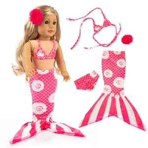18 Zoll amerikanische Puppe Meerjungfrau Outfit Set Detailansicht rosa Blumen Badeanzug.