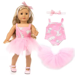 Cartoon Hase Klee Herz Muster Puppen Outfits Set Für 18 Zoll Puppen Tutu Rock Stirnband Puppenkleidung Zubehör
