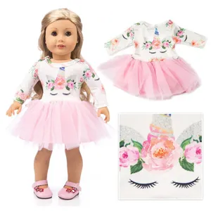 18 zoll amerikanische puppenkleidung einhorn blumen kleid rosa tutu outfit set für puppen.