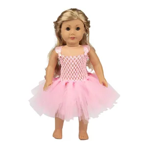 Roze tutu poppenjurk detail, schattige prinses outfit voor 18 inch vinyl poppen accessoires.