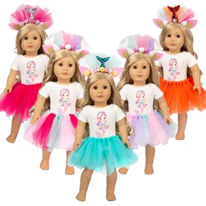 18 Zoll Puppenkleidung Meerjungfrau Outfit Bunter Tüll Rock Haarreif für Puppen