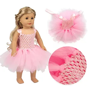 Roze prinses jurk set voor 18 inch poppen, schattige tulle poppenkleding en accessoires.
