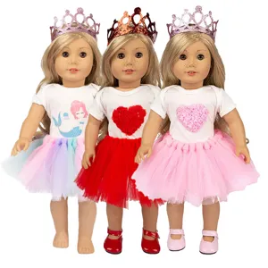 Detailansicht des 18-Zoll-Puppen-Prinzessinnenkleid-Sets mit Krone und Rock für Puppen.