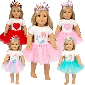 Süße Prinzessin Meerjungfrau Herz Puppenkleidung Set Mit Krone Top Netzrock Für Zoll Amerikanisches Mädchen Puppe Outfits Zubehör