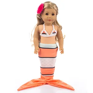 Details zum 18 Zoll Puppen Meerjungfrau Badeanzug, orange Fischschwanz Kleidung für 45cm.
