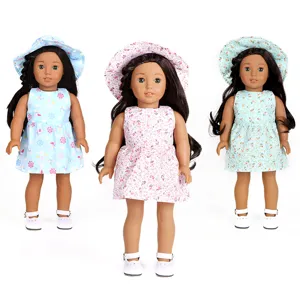 18 Zoll amerikanische Puppen Kleidung Blumenkleid und Sonnenhut Set fuer Modepuppen