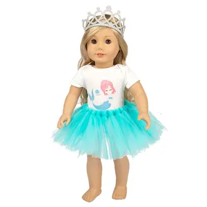 18-Zoll-Puppenkleidung-Set mit silberner Krone, Meerjungfrau-T-Shirt und türkisfarbenem Tutu.