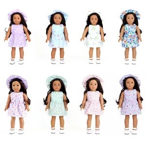 18 zoll puppen blumen kleid outfit set, süße kleidung mit passendem hut für puppen.