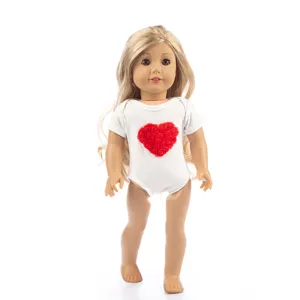 18 Zoll Puppenkleidung weisser Body mit rotem Herz Rosen Applikation fur Puppen Zubehoer.