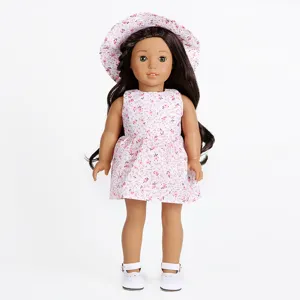 18 Zoll Puppe blumiges Kleid Outfit Set Detailansicht, süße Sommerkleidung für Mädchen.