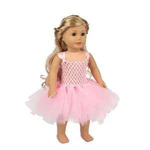 Mooie 18 Inch Pop Roze Tutu Jurk Prinses Outfit Schattige Gehaakte Lijfje Pluizige Rok