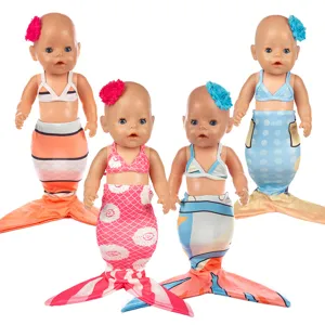 Meerjungfrau Puppenkleidung Set Kompatibel Mit American Girl Puppen Badeanzug Bikini Top Fischschwanz Rock Blumen Stirnband Zubehör