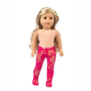 Rosa spitze strumpfhose und oberteil set für 18 zoll puppen, zarte blumenmuster kleidung.