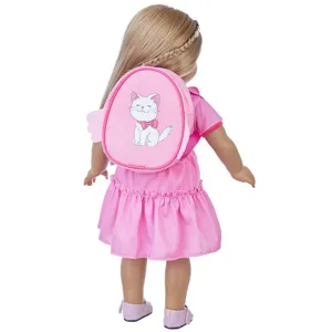 Ensemble robe poupee rose avec joli sac a dos chat pour poupees 45cm jouets d'habillage