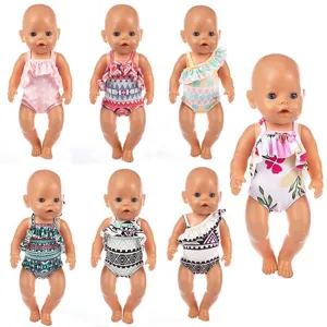 Sommer Puppen Badebekleidung Für 45cm Puppen Rüschen Neckholder Badeanzug Outfits Geometrisch Floral Puppenkleidung Zubehör