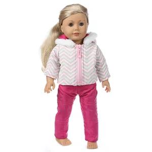 18-Zoll Puppenkleidung Set mit pinker Kapuzenjacke und Hose für Vinyl Puppen Zubehör