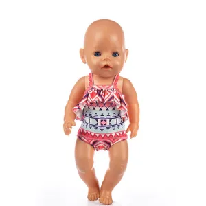 45cm Puppen Badeanzug Set Sommer geometrisches Muster Rüschen Puppenkleidung Outfits!