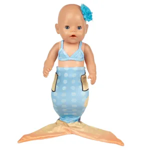 Meerjungfrau Puppenkleidung Set mit blauem Badeanzug und Fischschwanz für 18 Zoll Puppen.