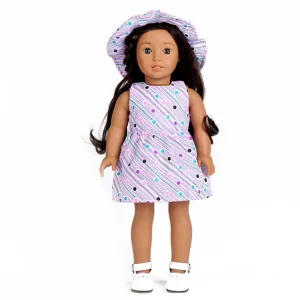 18 Zoll Puppenkleid Set mit Blumenmuster Hut und weißen Schuhen für Modepuppe Spielzeug.